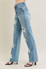 Judy Blue Full Size High WaistRigid Magic Star Shaped Destroy 90's Straight Jeans Plus Size