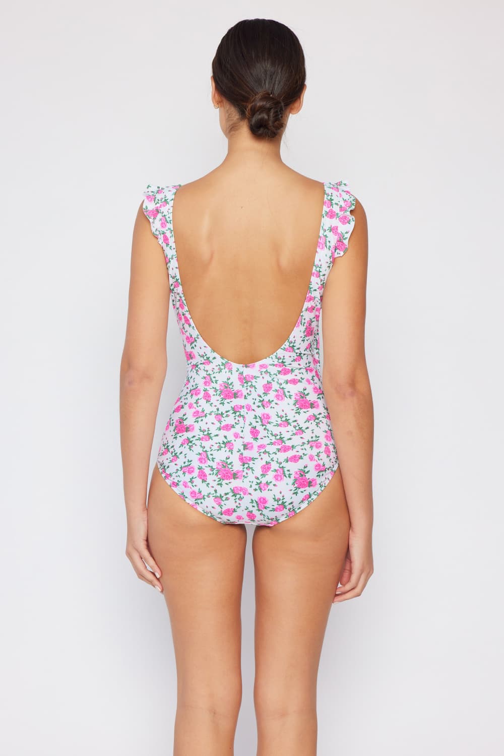 Marina West Swim Full Size Float On Ruffle Faux Wrap One-Piece in Roses Off-White - Ladyez
