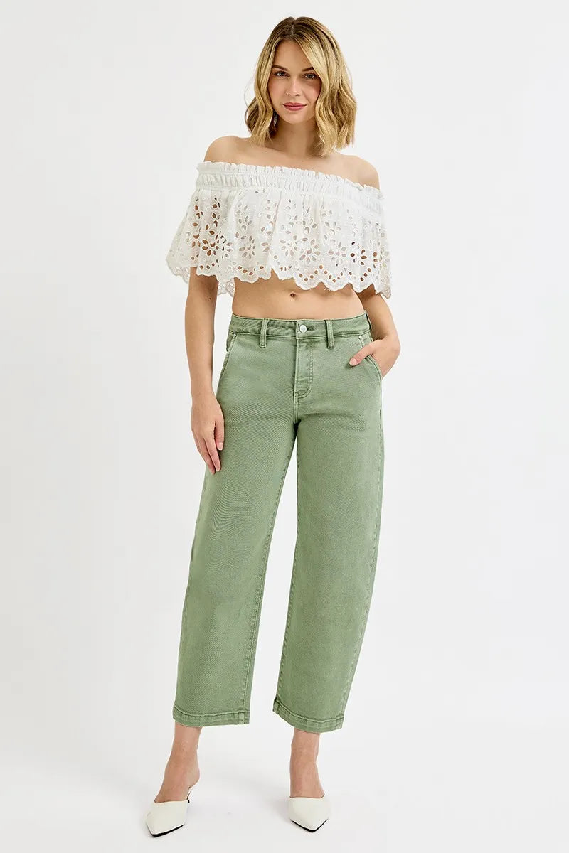 RISEN Full Size Tummy Control High Rise Crop Barrel Jeans Plus Size - Ladyez