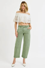 RISEN Full Size Tummy Control High Rise Crop Barrel Jeans Plus Size - Ladyez