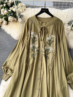 Floral Button Front Long Sleeve Dress