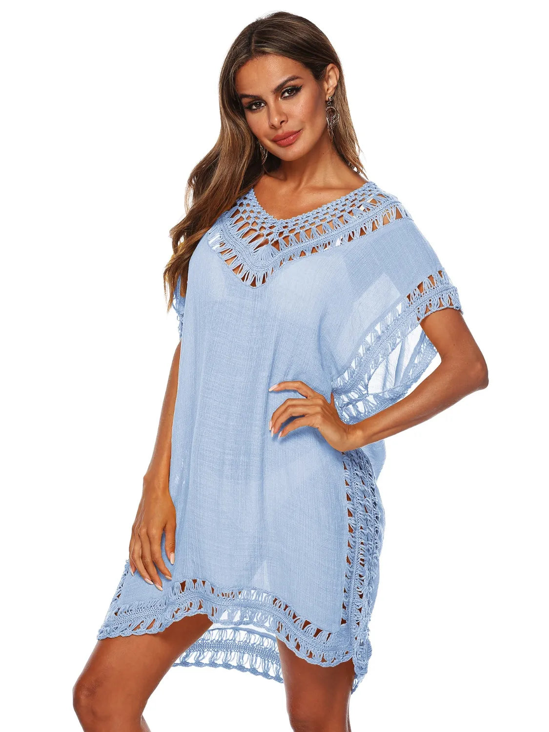 Bohemian Crochet Trim Beach Cover Up Dress - Ladyez