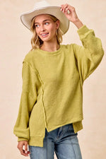 BiBi Boucle Rib Knit Uneven Hem Sweater With Open Seam