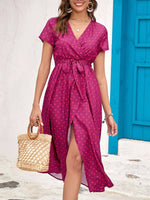 Surplice Short Sleeve Midi Dress