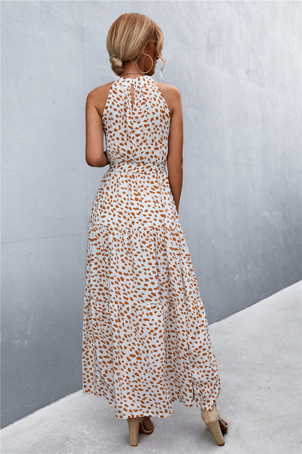 Printed Sleeveless Tie Waist Maxi Dress - Ladyez