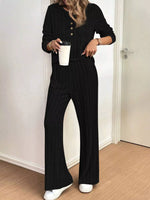 Plus Size Ribbed Knit Button-Front Top and Pants Set