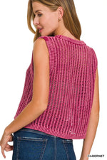 Zenana Acid Washed Fishnet Sweater Vest