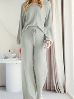 Long Sleeve Lounge Top and Drawstring Pants Set - Ladyez