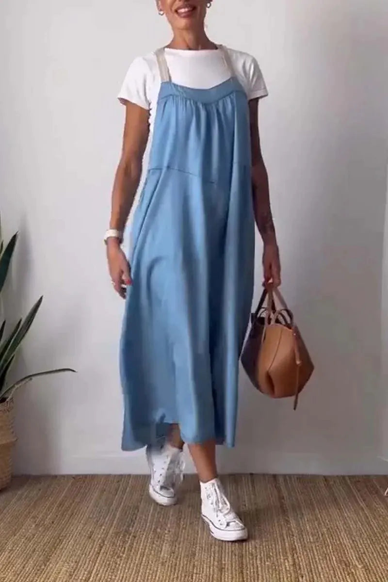 Full Size Ruched Cami Maxi Dress with Pockets Plus Size - Ladyez