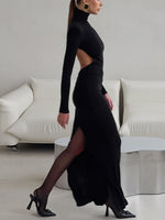 Backless Turtleneck Long Sleeve Bodycon Maxi Dress
