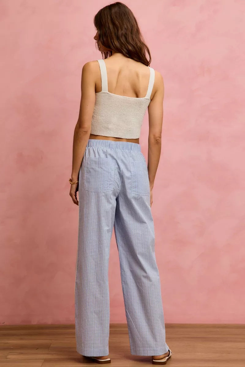 SO ME Wide CheckPants With Side Lace Trim And Piping