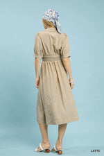 Umgee Striped Midi Dress with Front Zipper