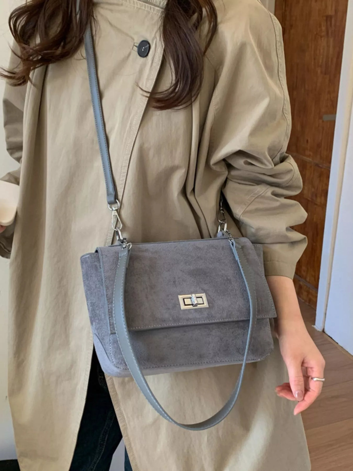 Suede Flap Crossbody Bag