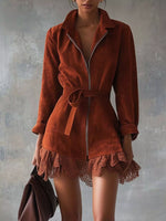 Lace-Trim Zip Front Dress