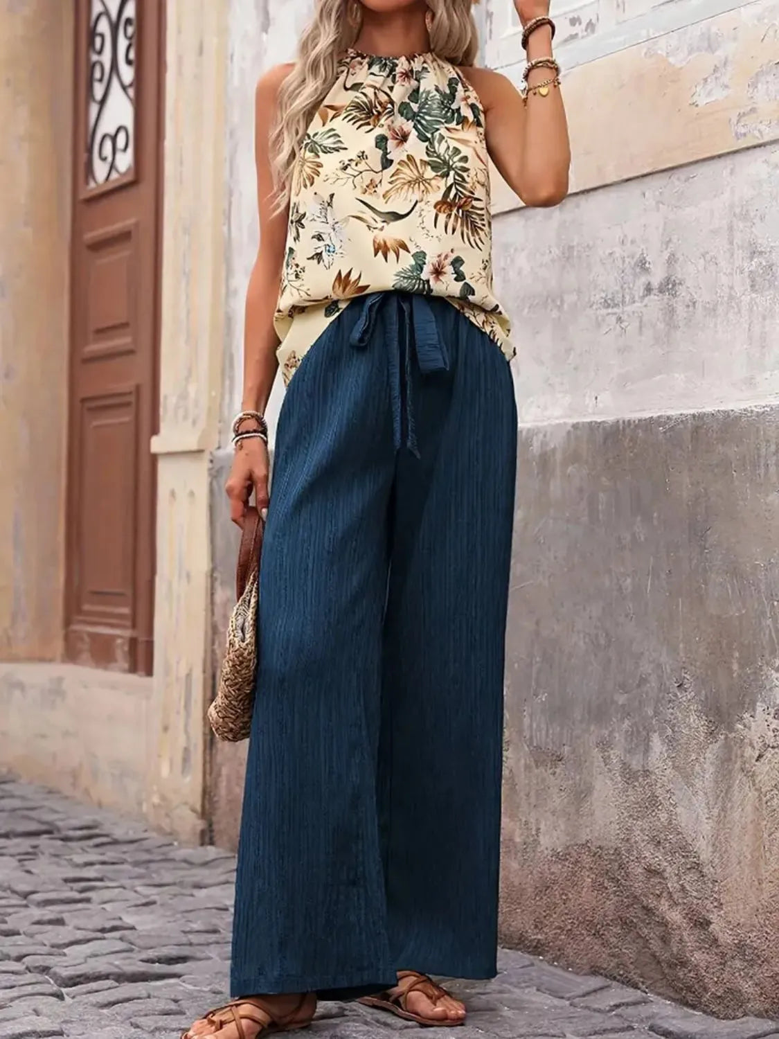 Printed Tank Top and Wide Leg Pants Set - Ladyez