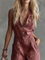 Sleeveless Button-Down Wide-Leg Jumpsuit
