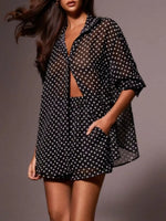 Polka Dot Button Up Shirt and Shorts Set