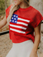 American Flag Knitted Short Sleeve Sweater