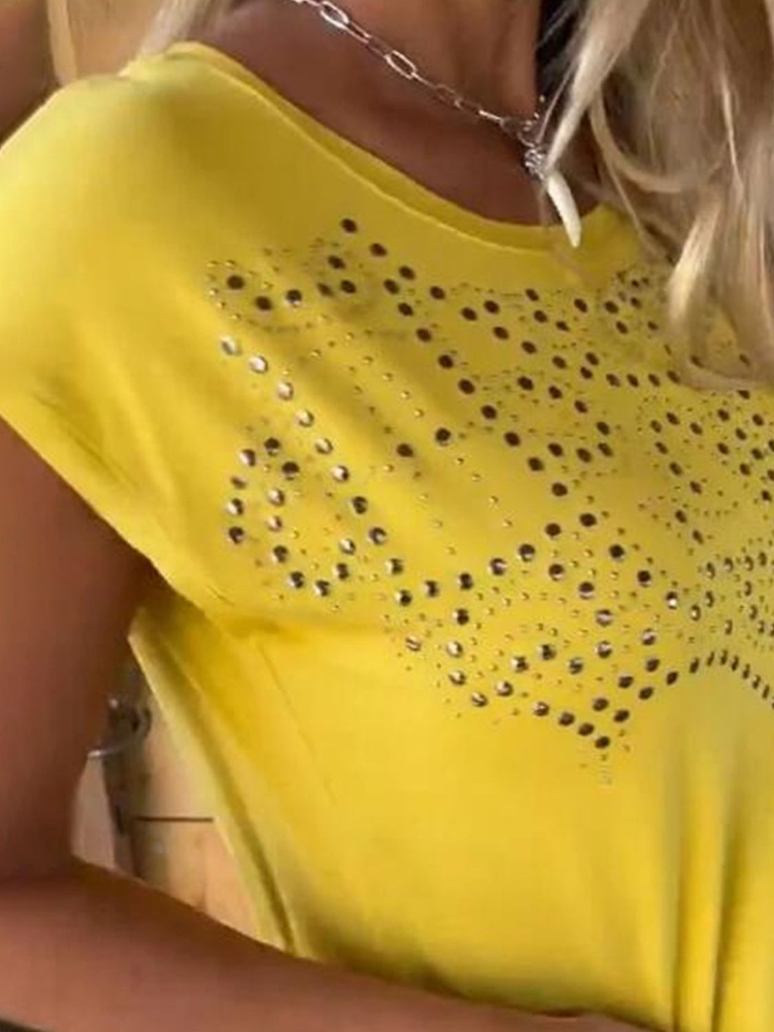 Studded Fringe Round Neck Cap Sleeve T-Shirt - Ladyez