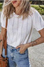 Openwork Round Neck Short Sleeve Knit Top