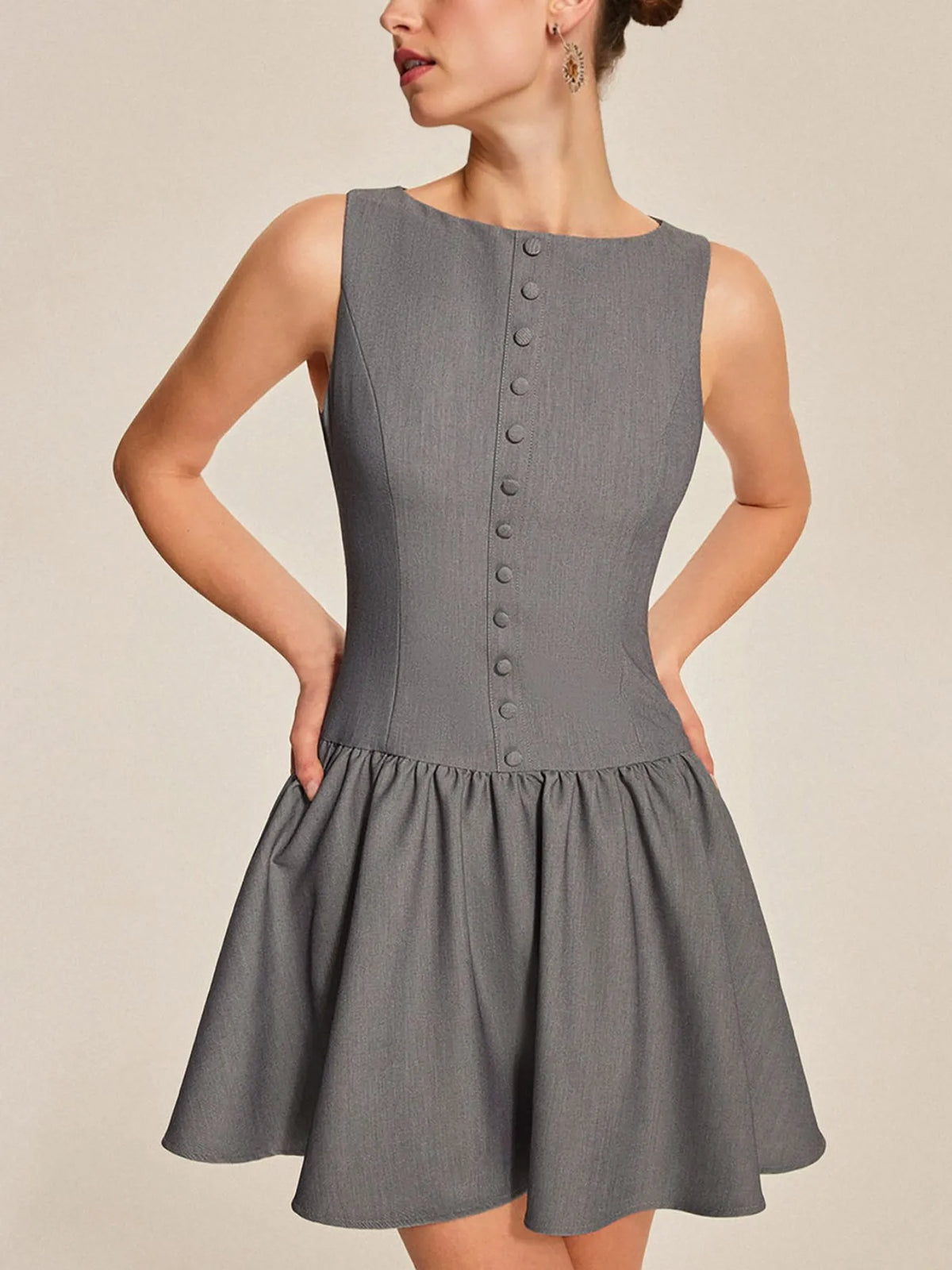 Round Neck Sleeveless Ruffled Mini Dress - Ladyez