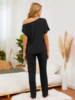 Boat Neck Top and Pants Lounge Set - Ladyez