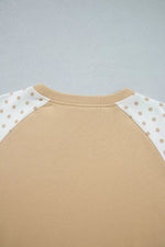 Polka Dot Patchwork Colorblock Long Sleeve Casual Two Piece Pants Set