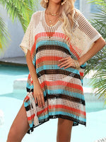 Angel Wings Cutout Striped Cover-Up with Tassel - Ladyez