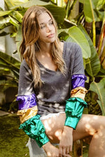 BiBi Ity Foil Ruffled Color Block Top