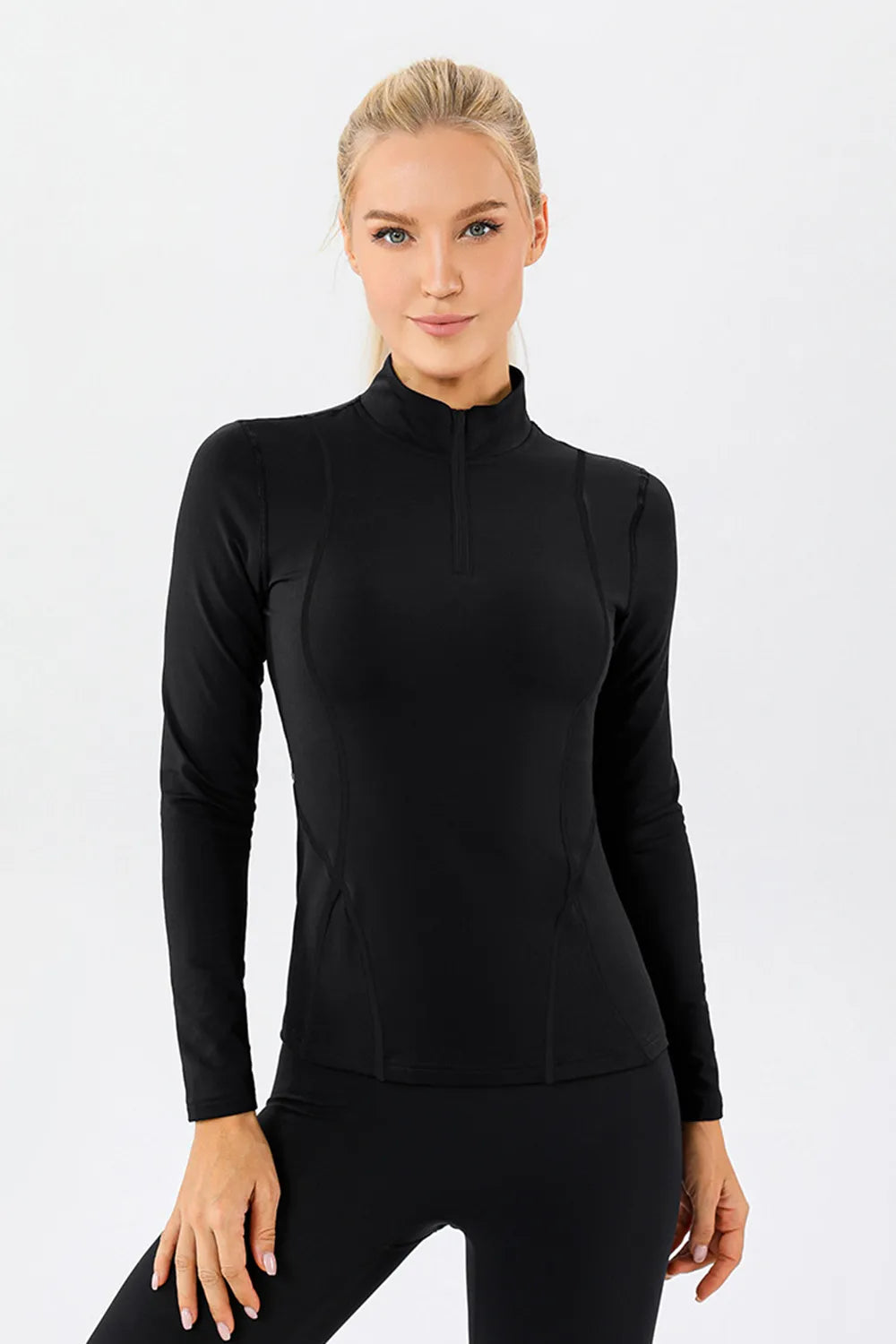 Mock Neck Quarter Zip Active T-Shirt - Ladyez