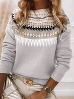 Full Size Vintage Patterned Round Neck Sweater Plus Size