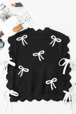 Bow Side Ties Scalloped Hem Cap Sleeve Sweater