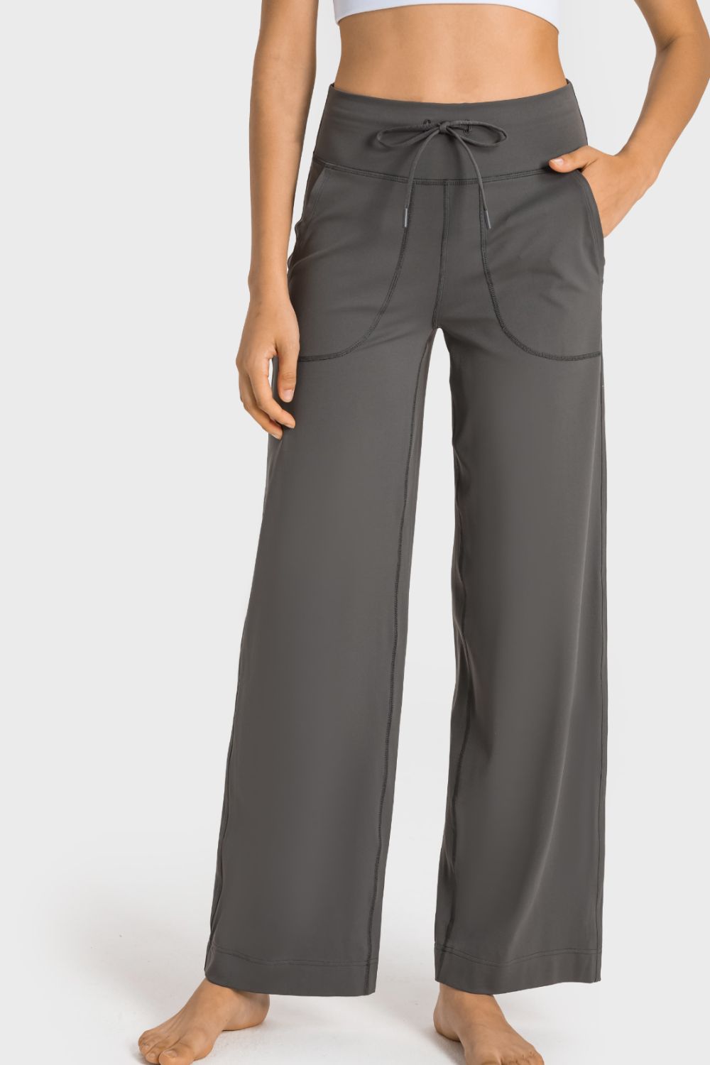 Millennia Drawstring Waist Wide Leg Sports Pants with Pockets - Ladyez