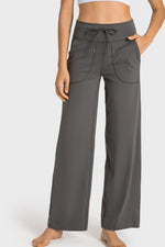Millennia Drawstring Waist Wide Leg Sports Pants with Pockets - Ladyez