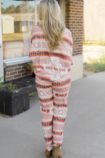 Geometric Top and Drawstring Pants Lounge Set - Ladyez