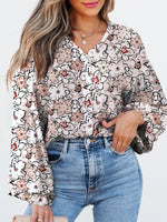 Floral Print Frilled Puff Sleeve Button Down Shirt