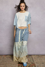 POL Color Block Patchwork Cropped T-Shirt