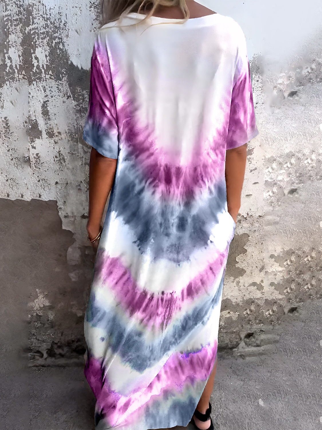 Full Size Pocketed Tie-Dye Short Sleeve Dress - Ladyez