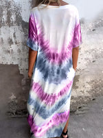 Full Size Pocketed Tie-Dye Short Sleeve Dress - Ladyez