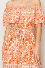HYFVE Floral Off-Shoulder Tie Front Maxi Dress - Ladyez