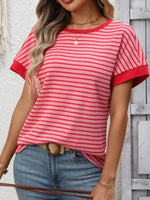 Striped Ribbed Knit Short Sleeve T-Shirt