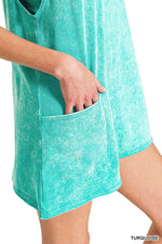 Zenana Acid Washed Mini Dress With Built-in Romper Liner