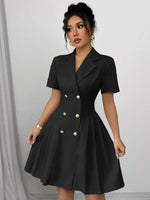 Double-Breasted Pleated Blazer Dress