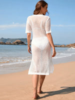 Slit Openwork Round Neck Cover-Up - Ladyez