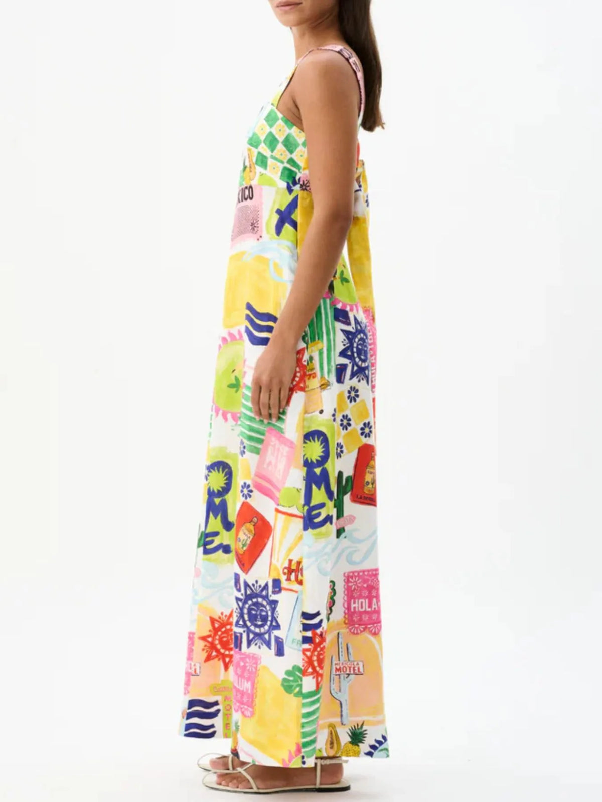 Printed Square Neck Maxi Cami Dress - Ladyez