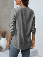 Striped V-Neck Roll-Up Sleeve Blouse