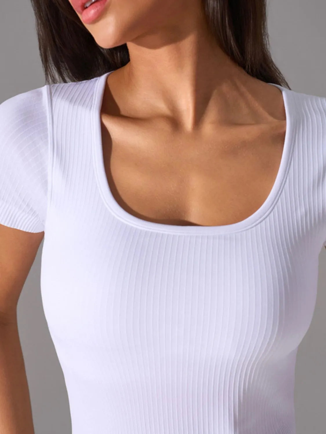 Square Neck Active T-Shirt with Detachable Chest Pads - Ladyez