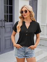 Florira Notched Short Sleeve T-Shirt - Ladyez