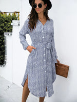 Button Down Printed Long Sleeve Shirt Dress