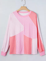 Striped Colorblock Exposed Seam Casual Long Sleeve Top